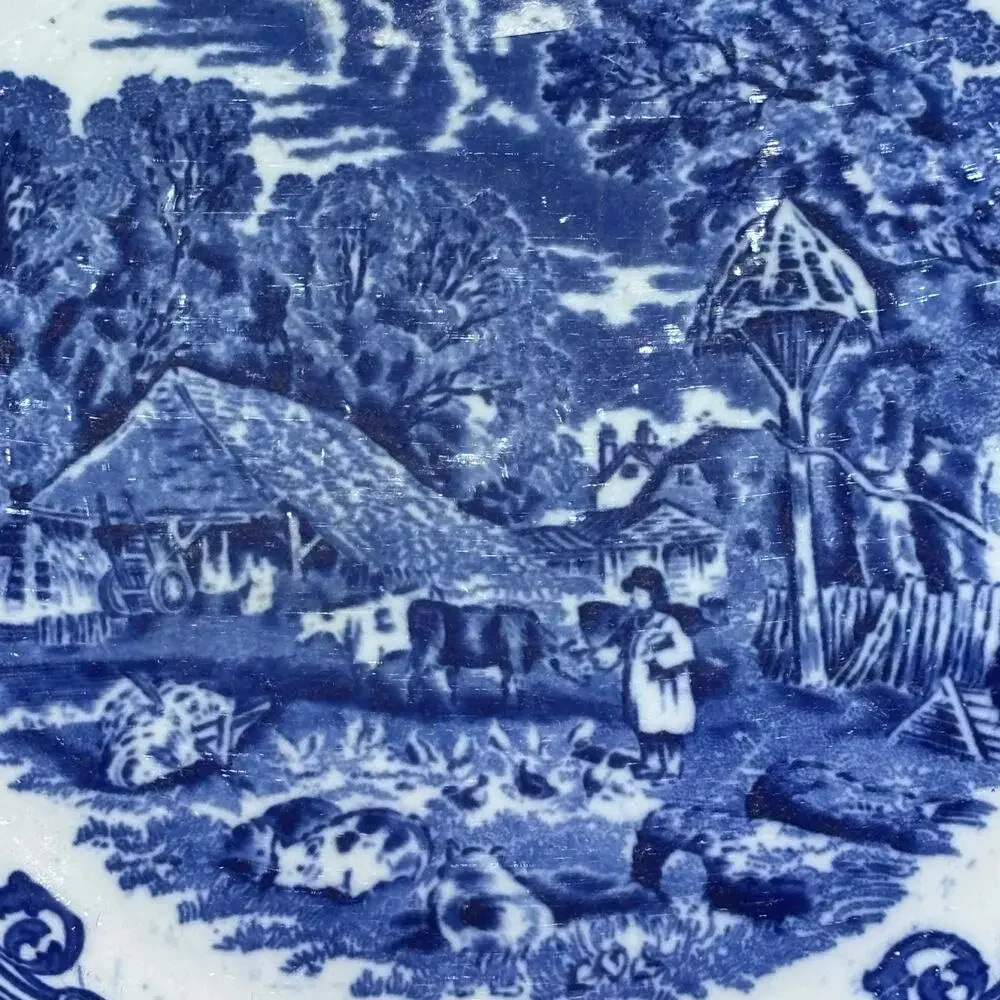 Farm England Blue & White Dinner Plate Vintage Transferware Farmhouse Country - Picture 4 of 11